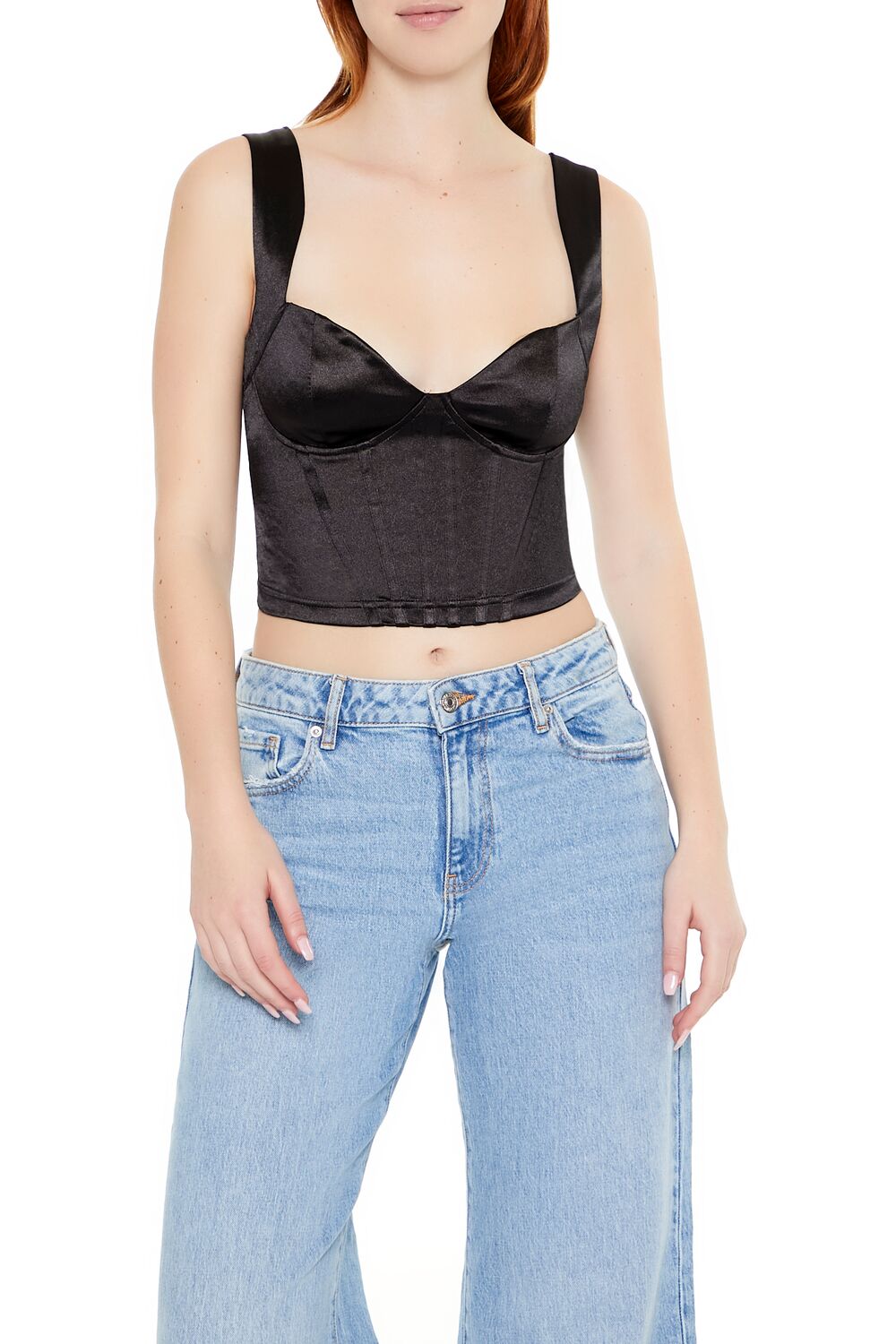  Forever 21 Metallic Sweetheart Crop Top - black - Bonton