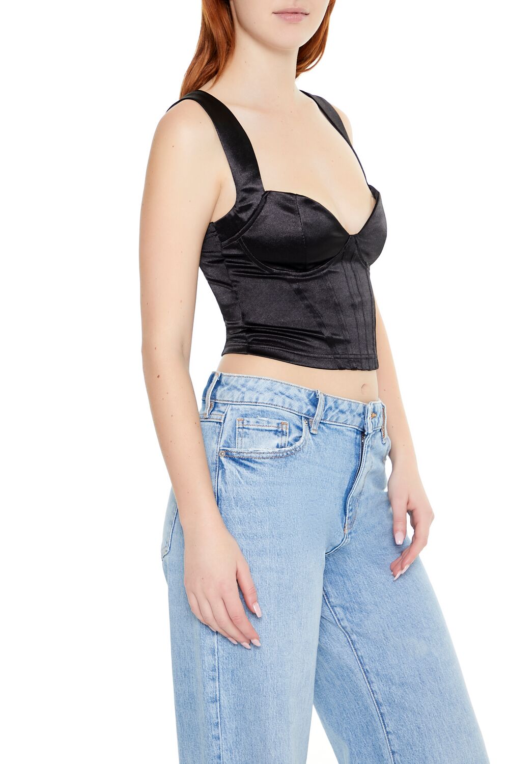  Forever 21 Metallic Sweetheart Crop Top - black - Bonton