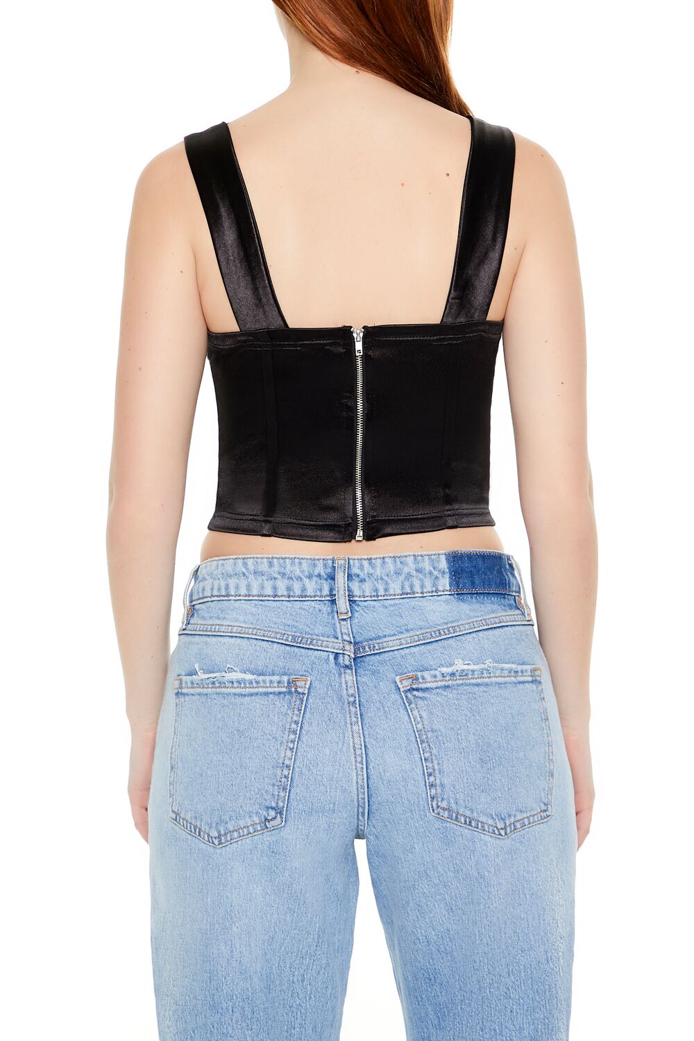  Forever 21 Metallic Sweetheart Crop Top - black - Bonton