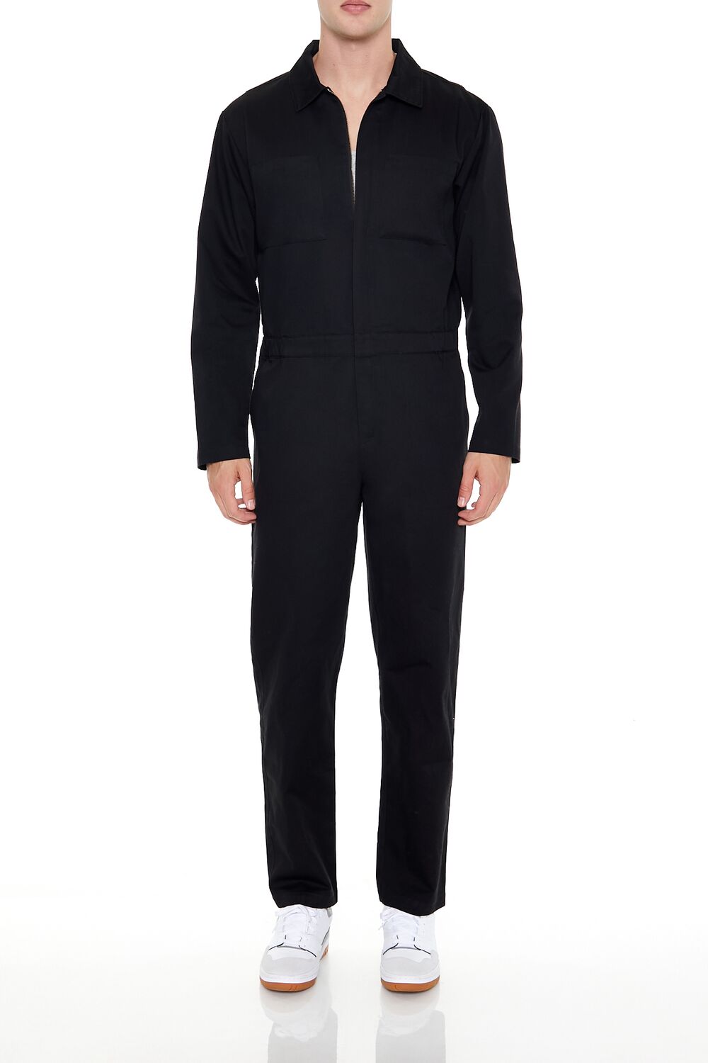  Forever 21 Straight-Leg Zip-Up Coveralls - black - Bonton