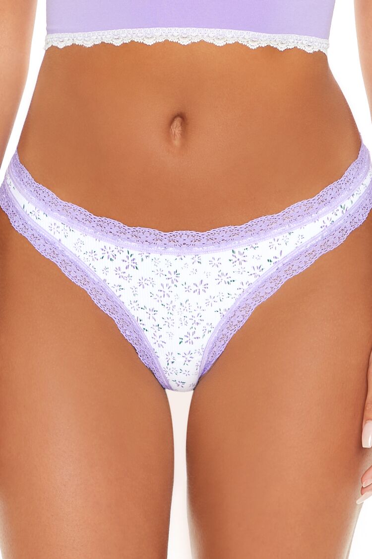 Forever 21 Seamless Floral Print Thong Panties - vanilla-multi - Bonton