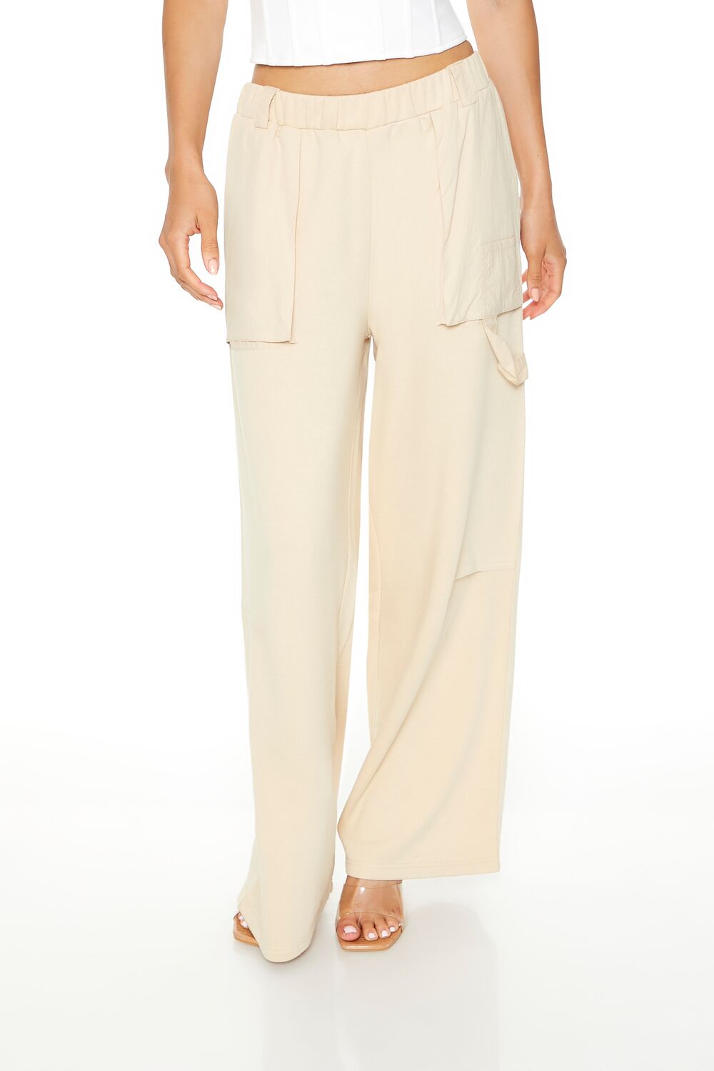  Forever 21 Fleece Wide-Leg Utility Pants - oatmeal - Bonton