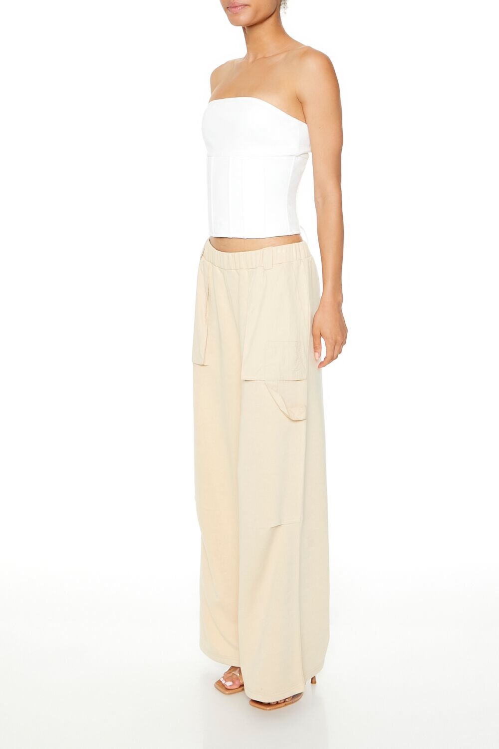  Forever 21 Fleece Wide-Leg Utility Pants - oatmeal - Bonton