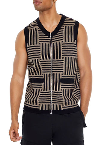 Geo Print Zip-Up Sweater Vest