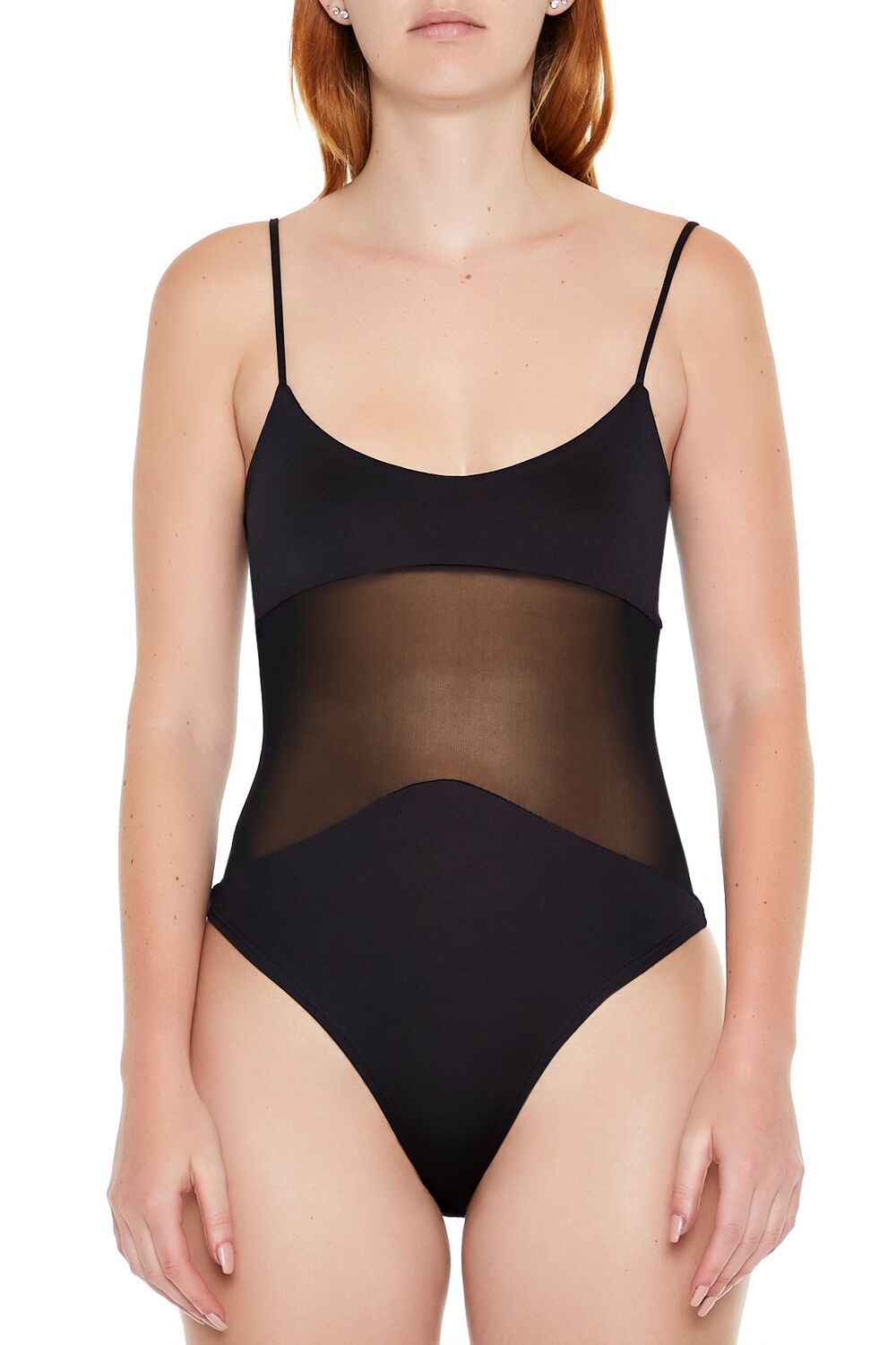  Forever 21 Mesh Cami Bodysuit - black - Bonton