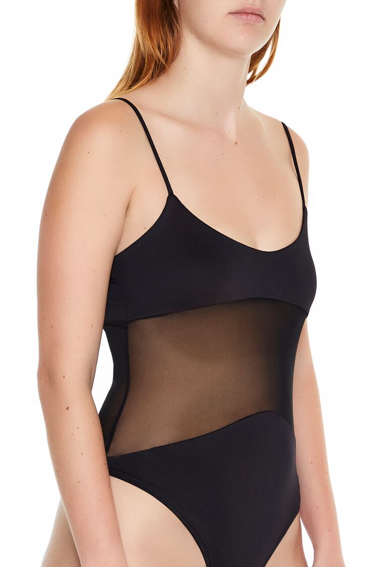  Forever 21 Mesh Cami Bodysuit - black - Bonton
