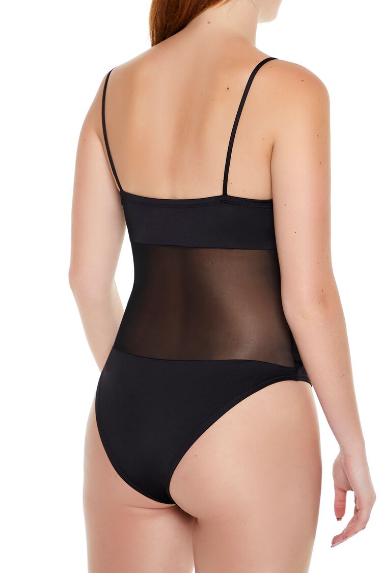  Forever 21 Mesh Cami Bodysuit - black - Bonton