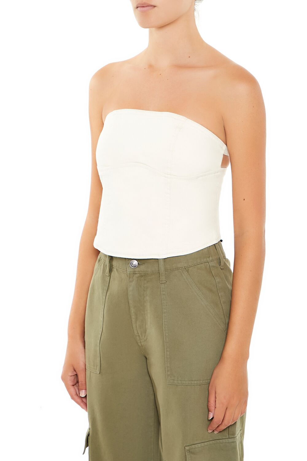  Forever 21 Strappy Twill Tube Top - cream - Bonton