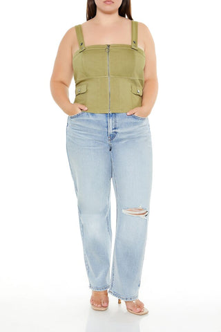 Plus Size Zip-Up Crop Top