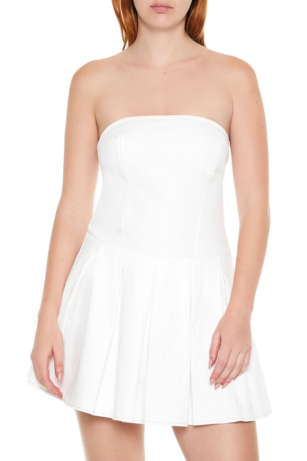 Forever 21 Pleated Strapless Bow Mini Dress - white - Bonton