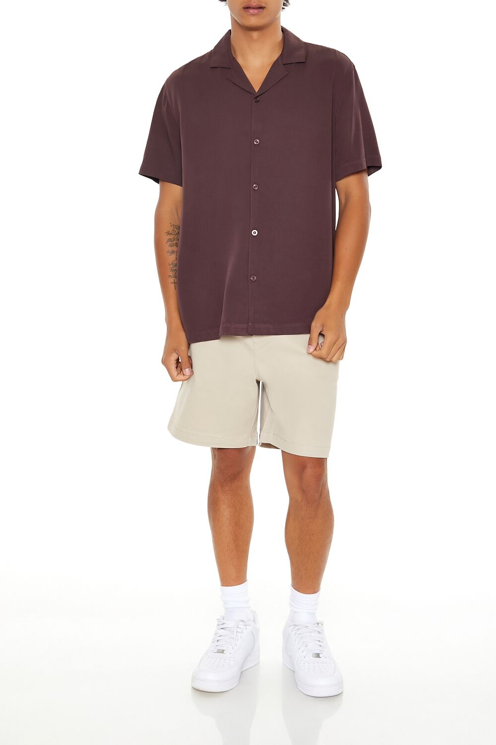  Forever 21 Cuban Collar Short-Sleeve Shirt - dark cocoa - Bonton