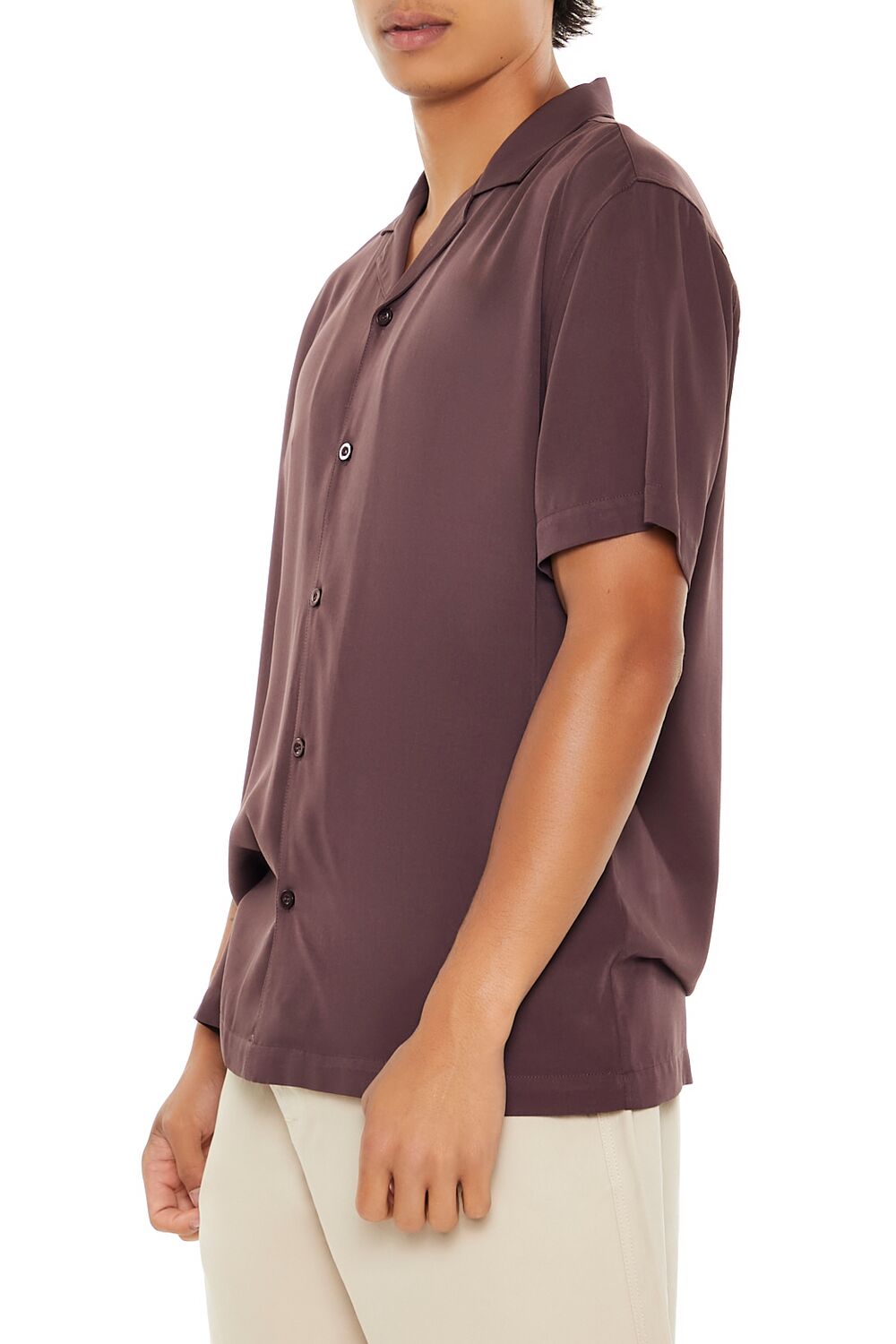  Forever 21 Cuban Collar Short-Sleeve Shirt - dark cocoa - Bonton