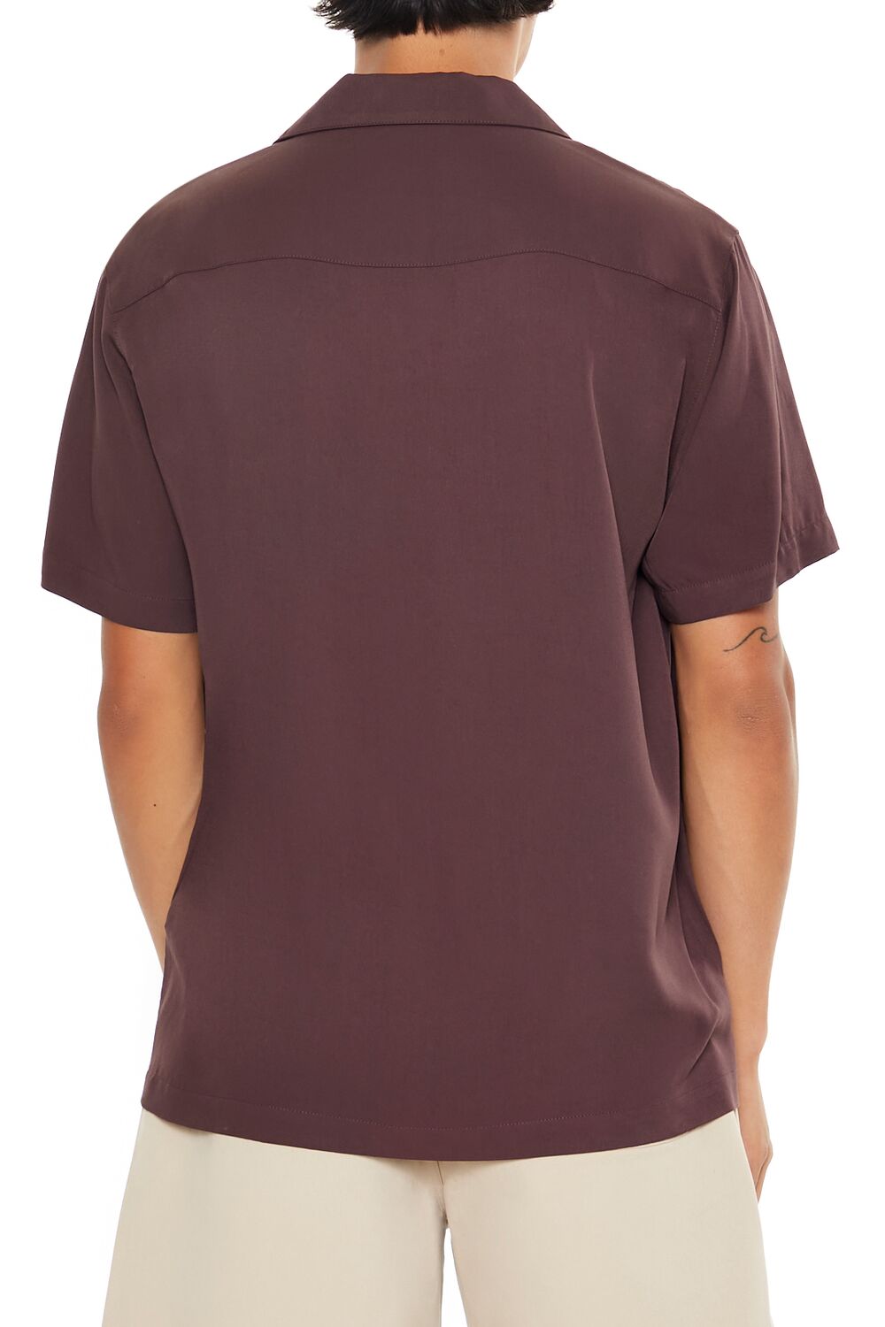  Forever 21 Cuban Collar Short-Sleeve Shirt - dark cocoa - Bonton