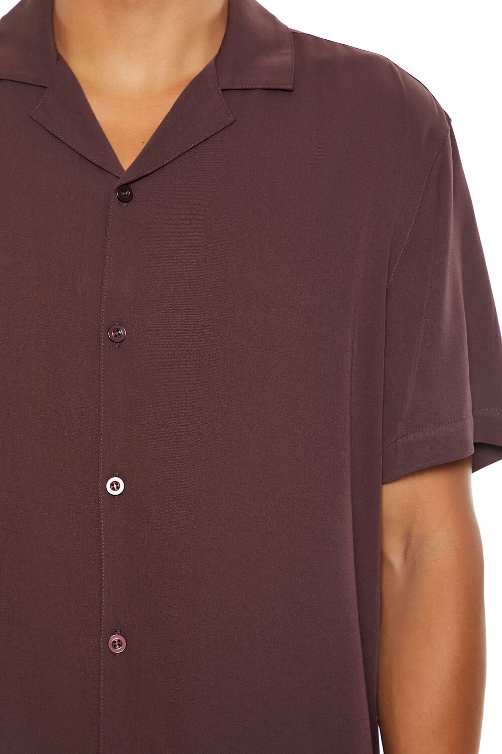  Forever 21 Cuban Collar Short-Sleeve Shirt - dark cocoa - Bonton