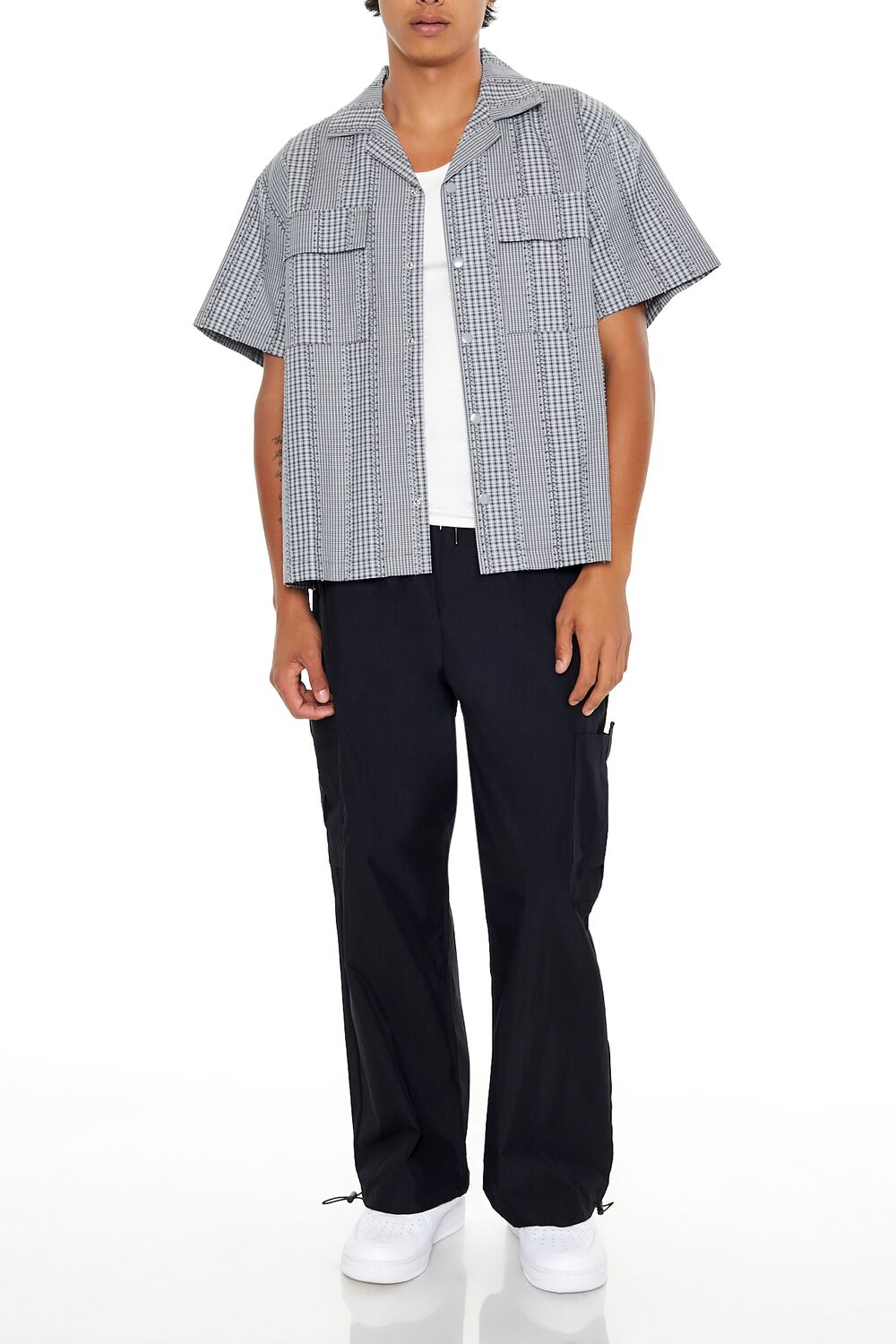 Forever 21 Cropped Mixed Plaid Shirt - grey multi - Bonton