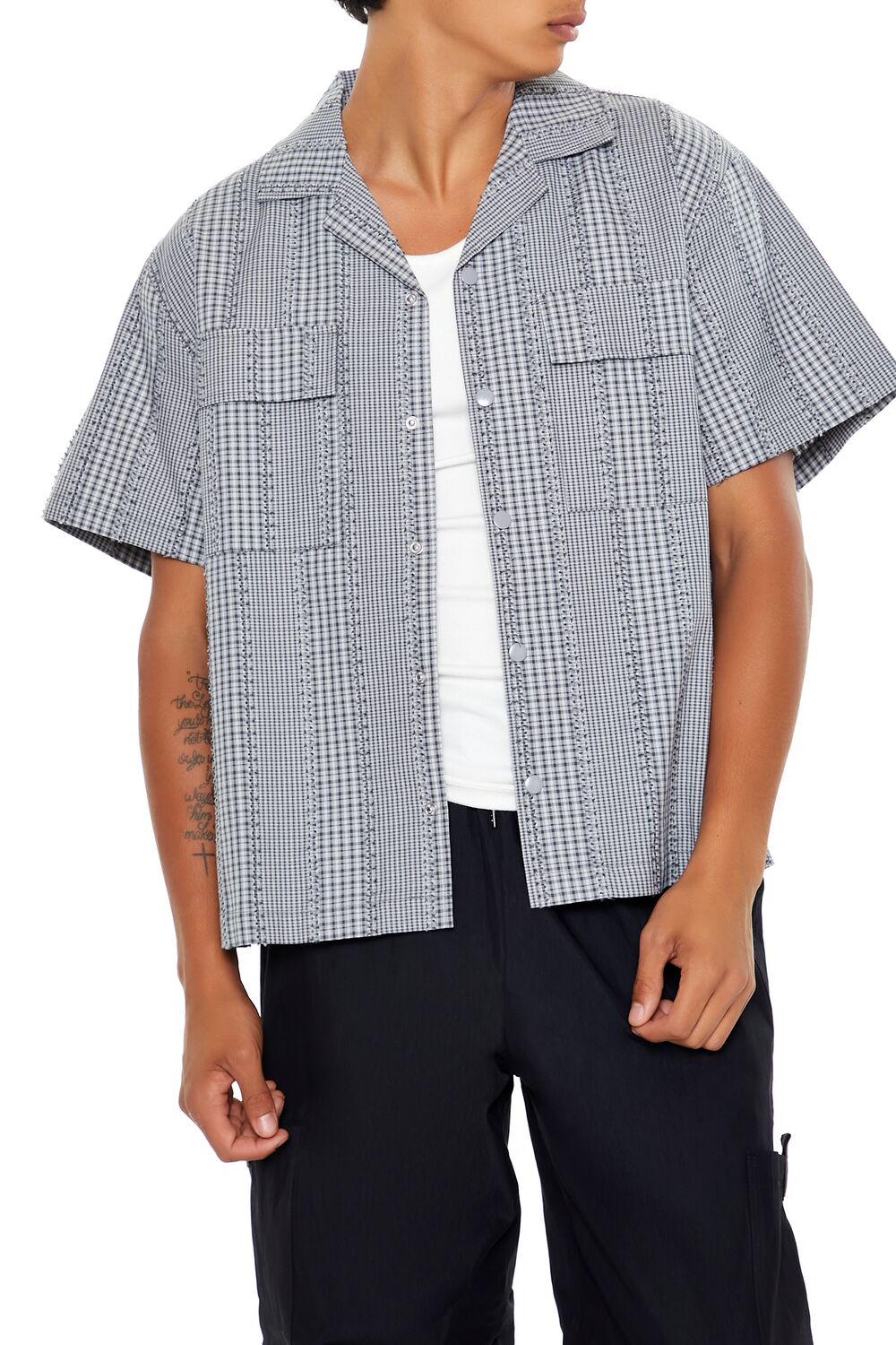  Forever 21 Cropped Mixed Plaid Shirt - grey multi - Bonton