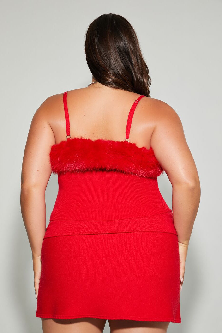 Forever 21 Plus Size Mean Girls Faux Fur Sweater-Knit Cami - red - Bonton