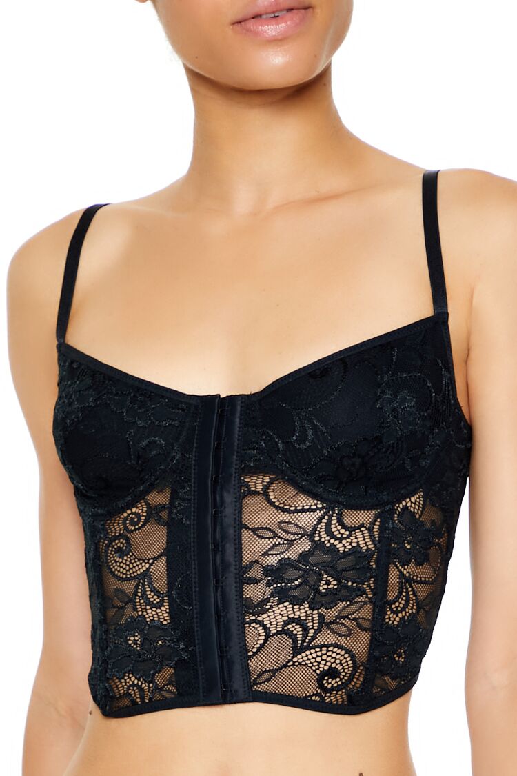  Forever 21 Sheer Lace Underwire Corset Bra - black - Bonton