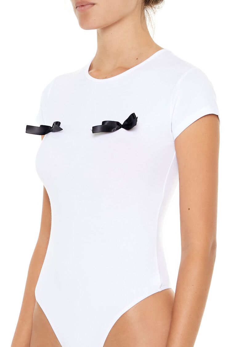  Forever 21 Bow Tee Bodysuit - white black - Bonton
