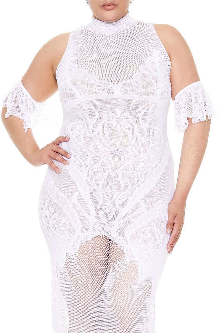  Forever 21 Plus Size Fishnet Lingerie Dress - white - Bonton
