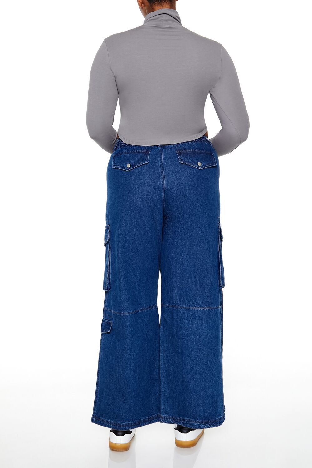  Forever 21 Plus Size Mid-Rise Cargo Jeans - dark-denim - Bonton