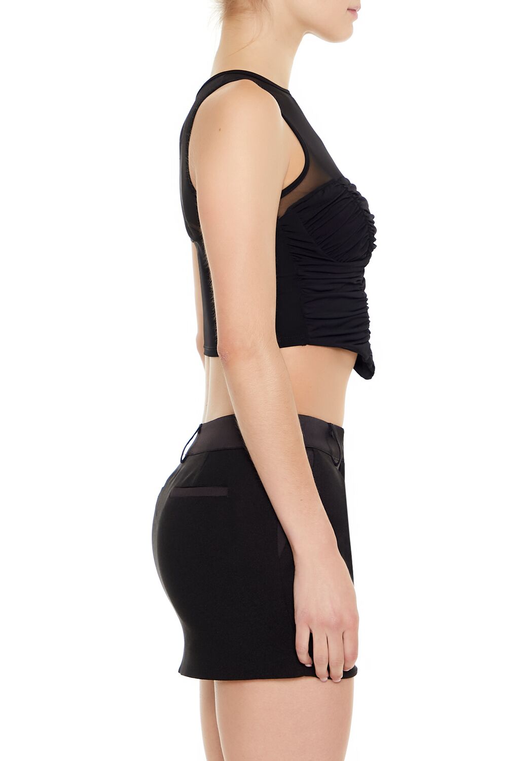  Forever 21 Ruched V-Hem Crop Top - black - Bonton