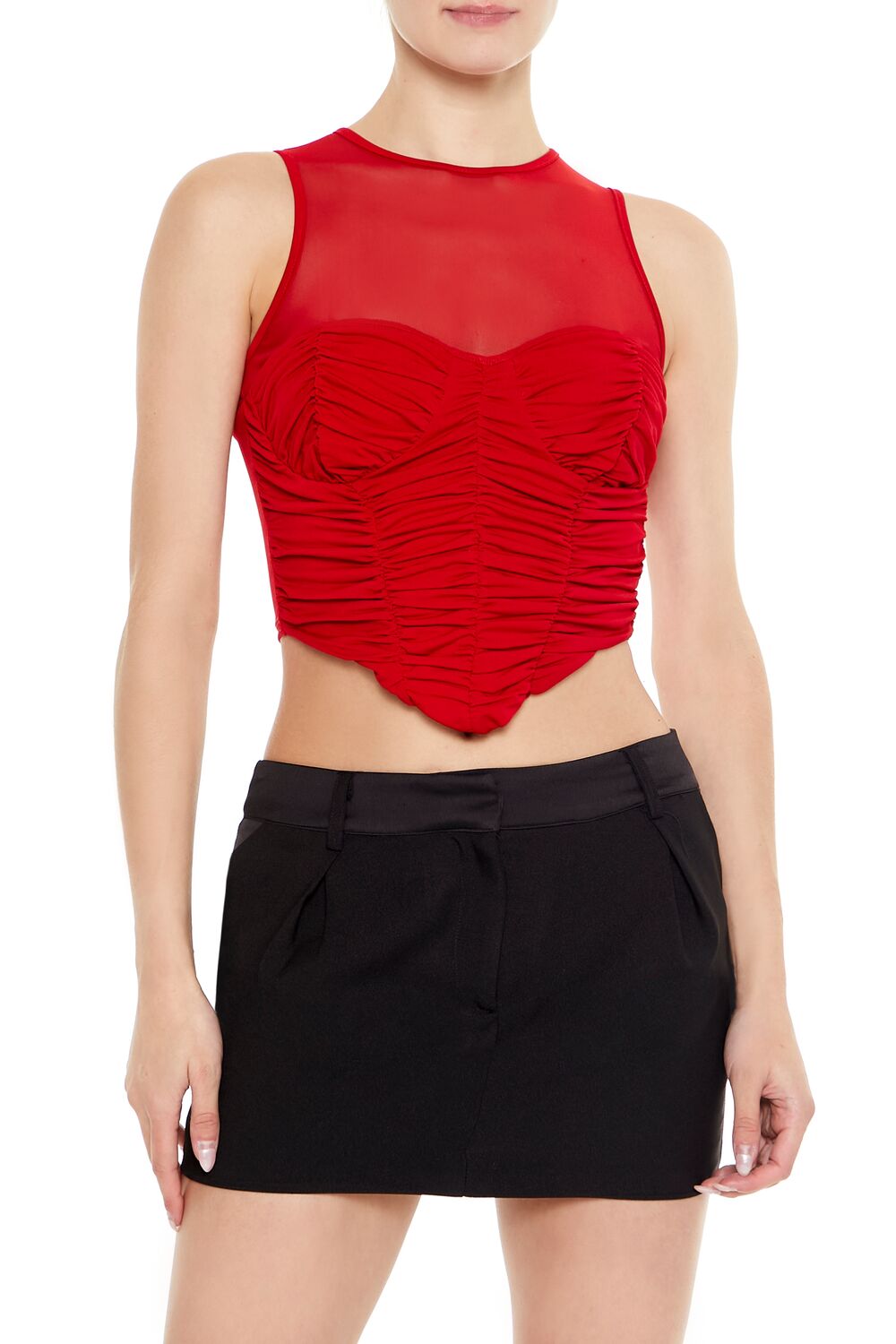  Forever 21 Ruched V-Hem Crop Top - black - Bonton