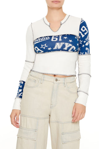 Colorblock Split-Neck Crop Top