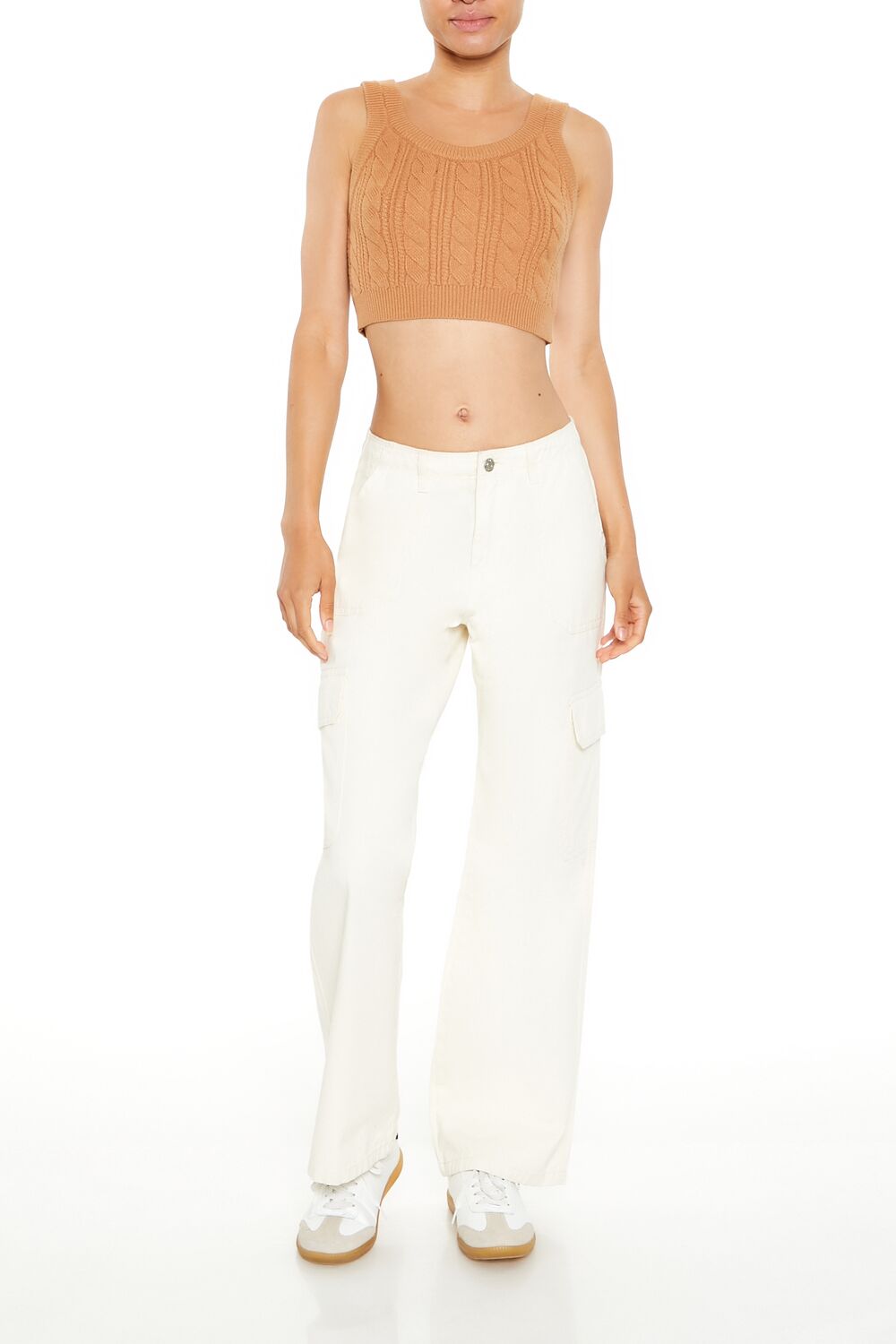  Forever 21 Cable Sweater-Knit Crop Top - camel - Bonton