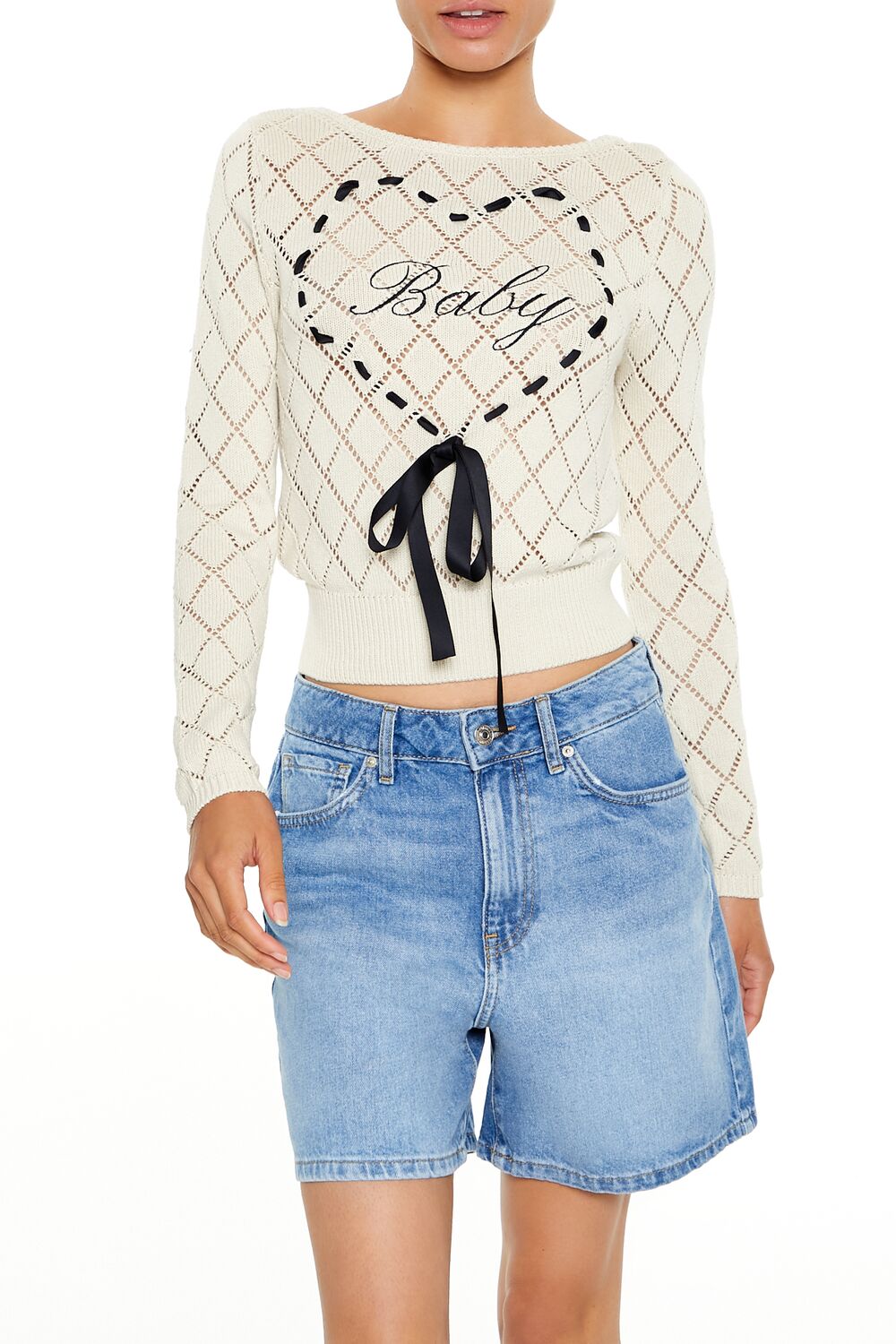  Forever 21 Baby Heart Bow Sweater - cream - Bonton