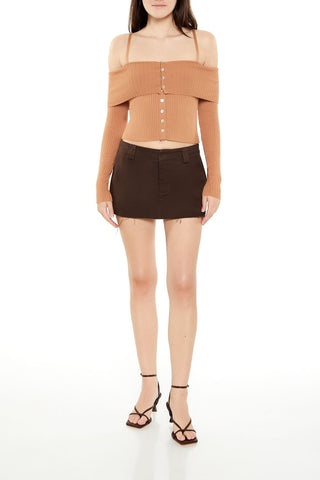 Open-Shoulder Sweater-Knit Crop Top