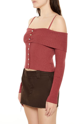 Open-Shoulder Sweater-Knit Crop Top
