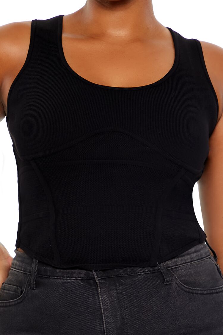  Forever 21 Plus Size Sweater-Knit Corset Tank Top - black - Bonton