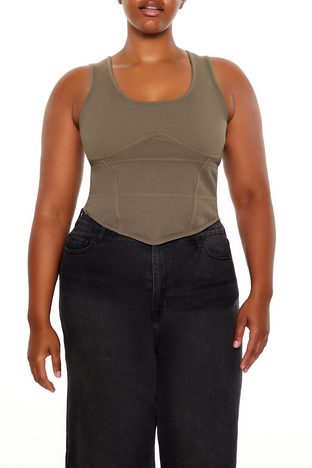  Forever 21 Plus Size Sweater-Knit Corset Tank Top - black - Bonton