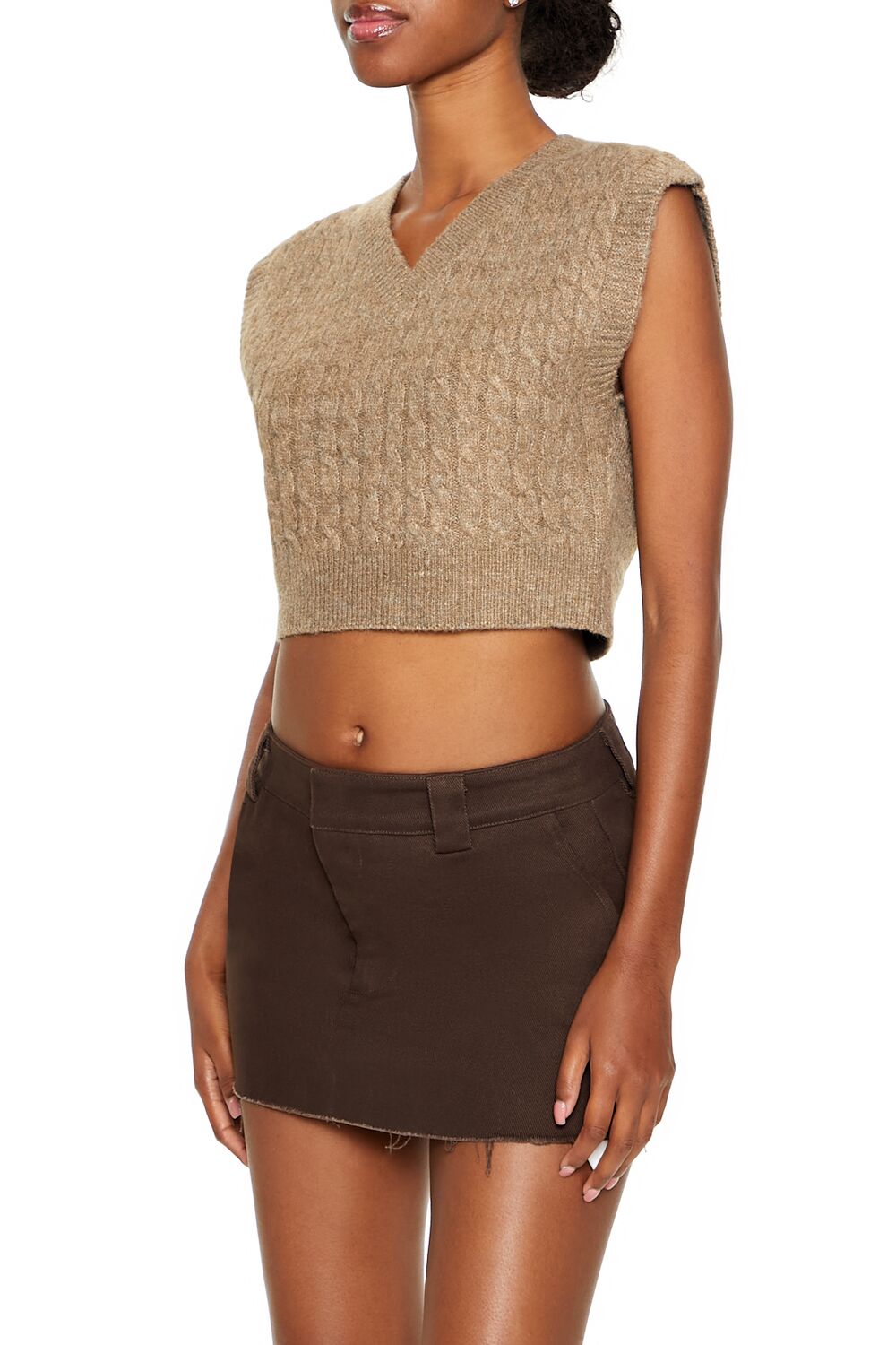  Forever 21 Cropped Cable Knit Sweater Vest - brown - Bonton