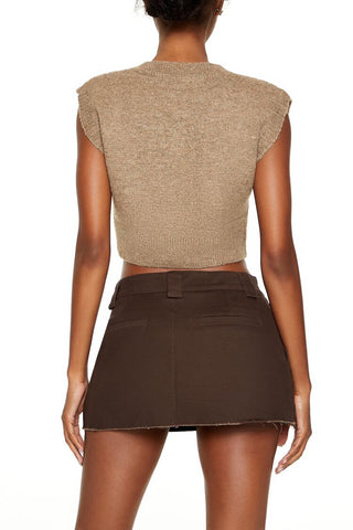 Cropped Cable Knit Sweater Vest