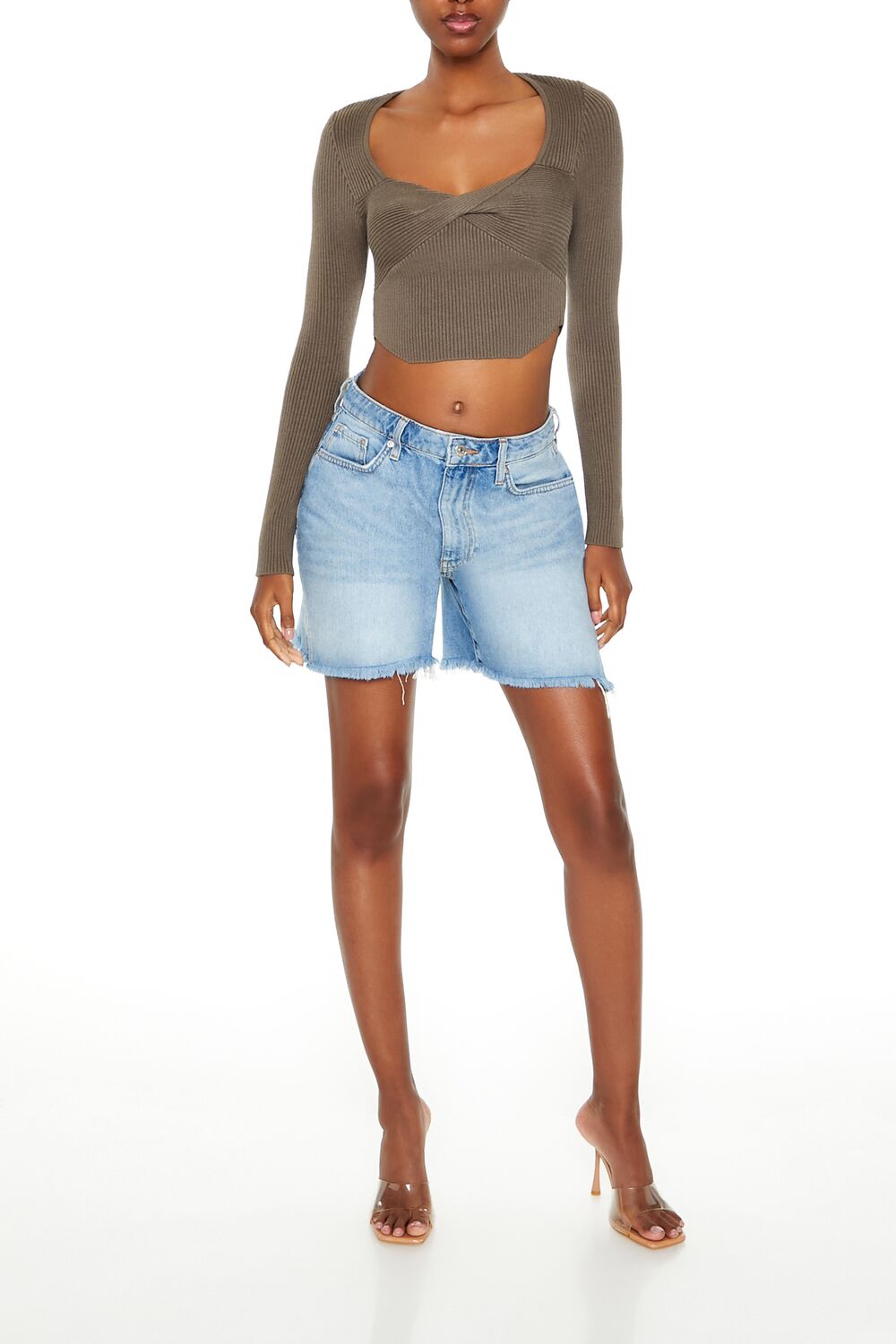  Forever 21 Twisted Sweater-Knit Crop Top - white - Bonton