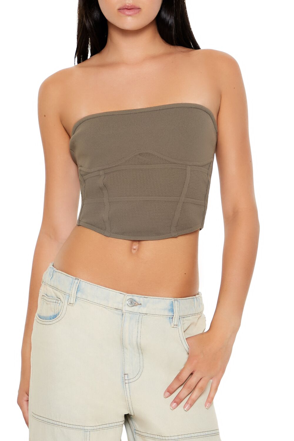  Forever 21 Sweater-Knit Tube Crop Top - white - Bonton
