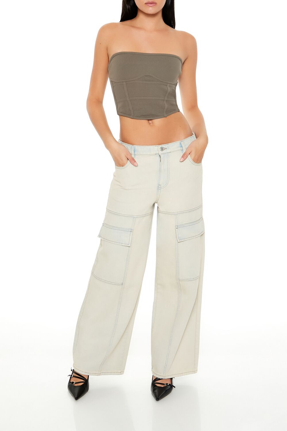  Forever 21 Sweater-Knit Tube Crop Top - white - Bonton