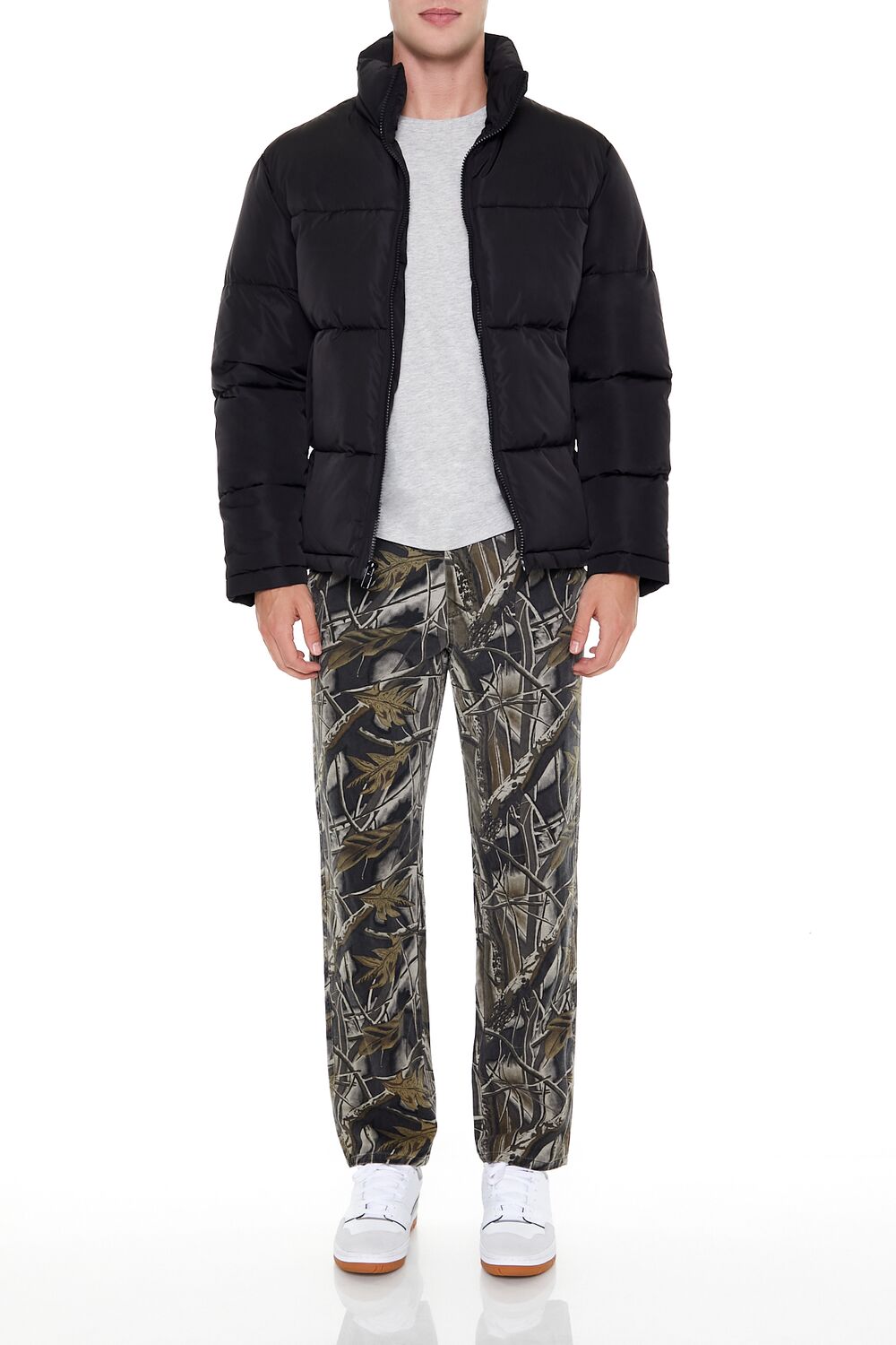  Forever 21 Quilted Funnel-Neck Puffer Jacket - black - Bonton