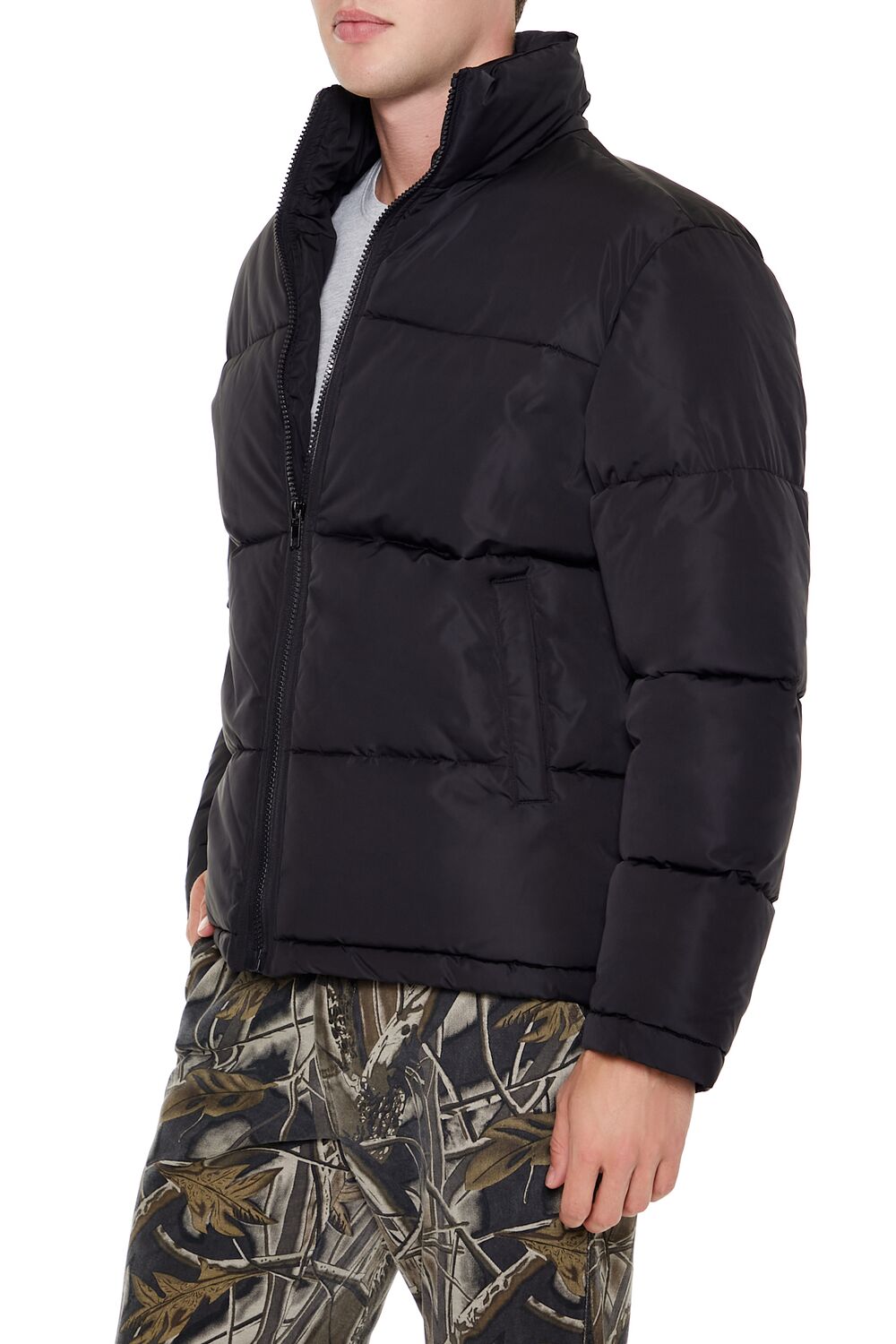  Forever 21 Quilted Funnel-Neck Puffer Jacket - black - Bonton