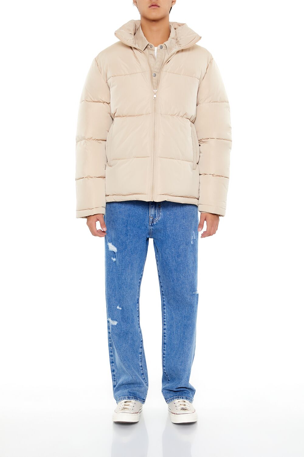  Forever 21 Quilted Funnel-Neck Puffer Jacket - black - Bonton