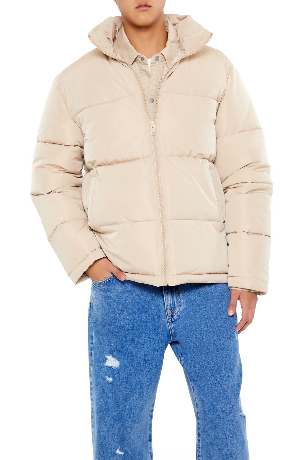  Forever 21 Quilted Funnel-Neck Puffer Jacket - black - Bonton