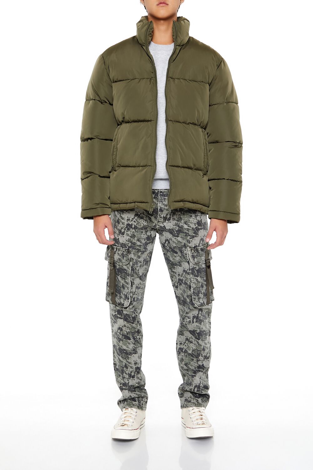  Forever 21 Quilted Funnel-Neck Puffer Jacket - black - Bonton
