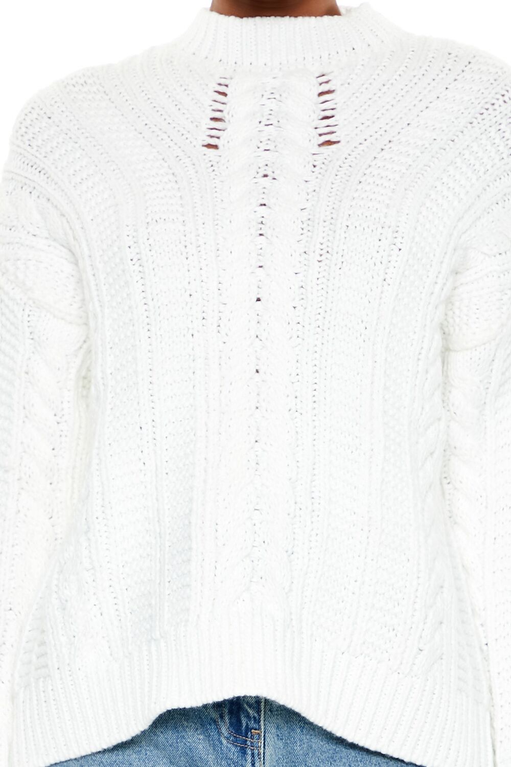  Forever 21 Lace-Back Cable Knit Sweater - white - Bonton
