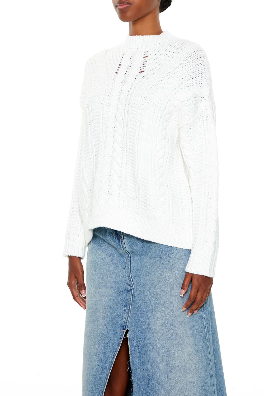  Forever 21 Lace-Back Cable Knit Sweater - white - Bonton