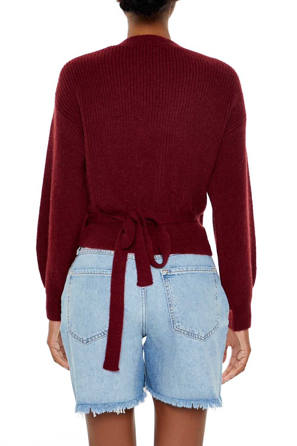  Forever 21 Drop-Sleeve Wrap Sweater - burgundy - Bonton