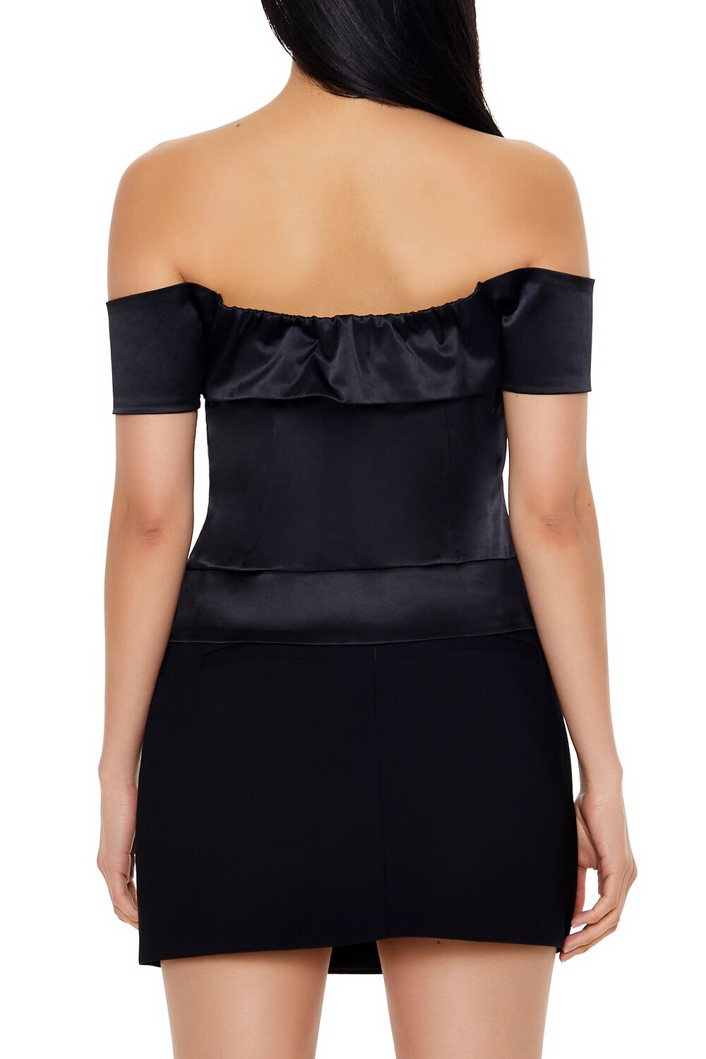  Forever 21 Satin Off-the-Shoulder Crop Top - black - Bonton