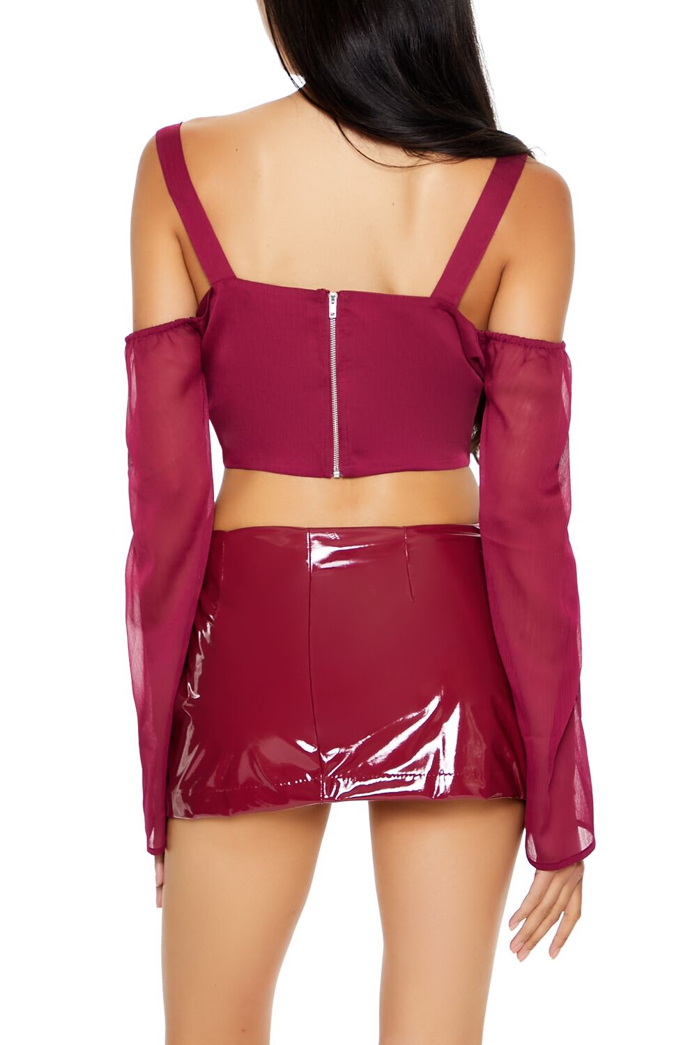  Forever 21 Chiffon Open-Shoulder Crop Top - magenta - Bonton