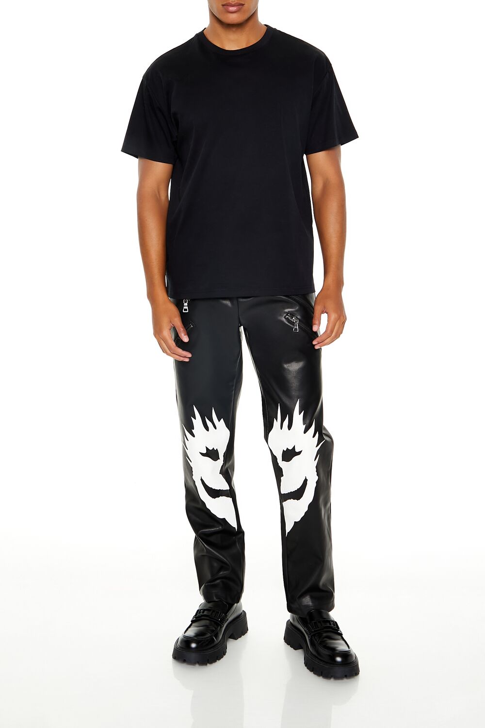  Forever 21 Split Face Faux Leather Pants - black-white - Bonton